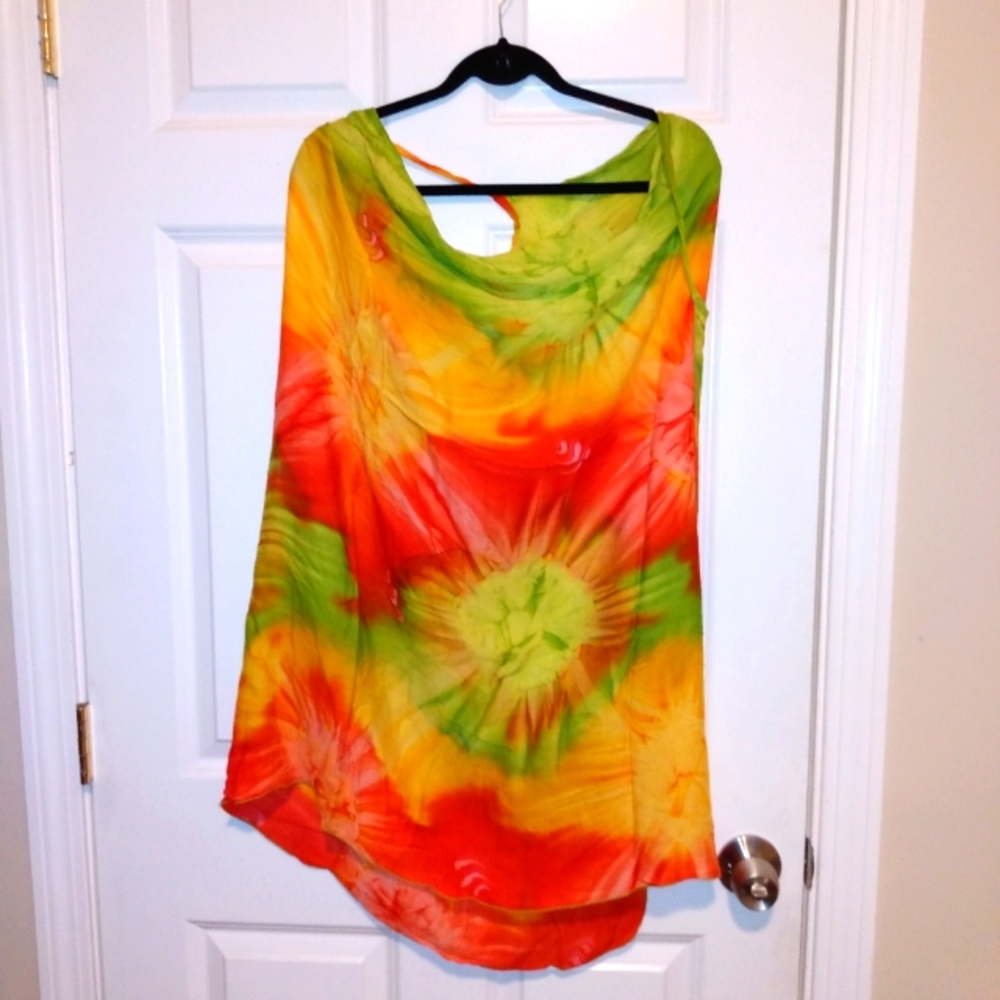 Beach cover up wrap tie dye L